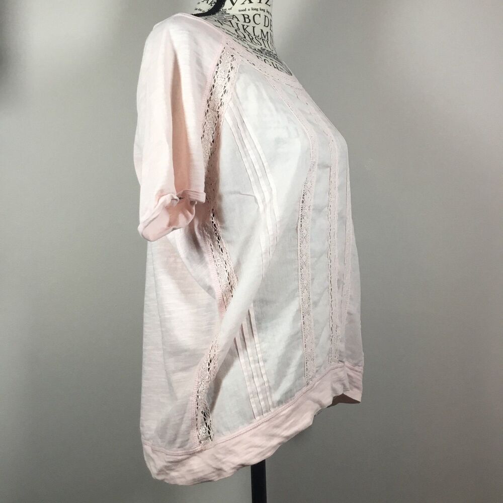 100% cotton pink top with lace detail fairycore feminine cottagecore boho sz M - Picture 2 of 5